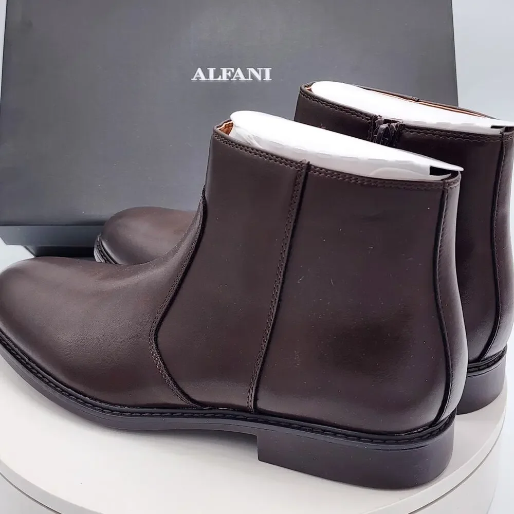 Alfani Liam Men’s Espresso Brown Side Zip Ankle Dress Boots Size 7.5 M